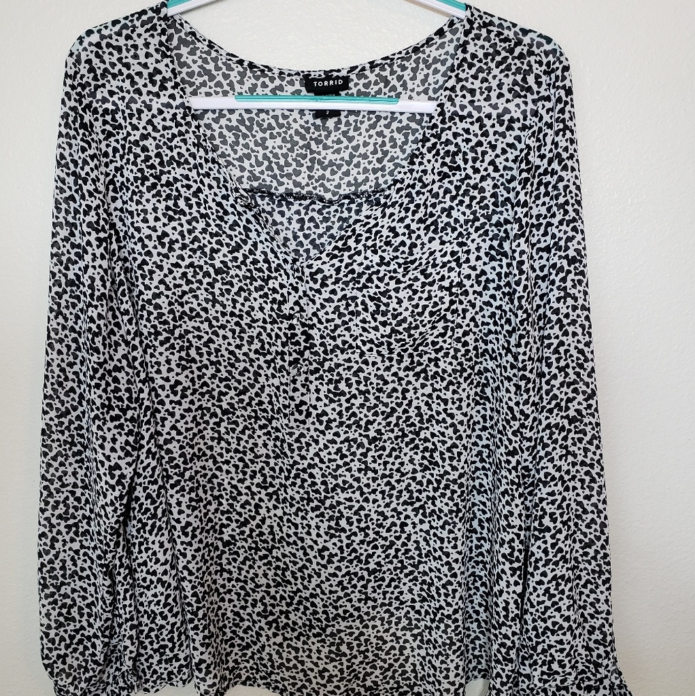 Torrid semi sheer blouse heart design